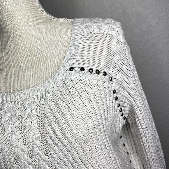 PHILOSOPHY Womens Gray Studded Cable Knit Sweater Size 0X - Picture 4 of 13